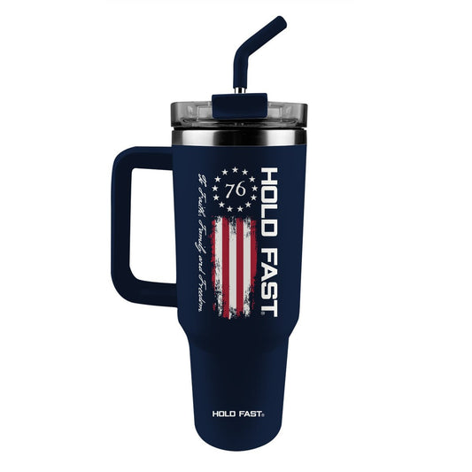 76 Flag | HOLD FAST 40 oz Stainless Steel Mug With Straw - Zealous Christian Gear - 1