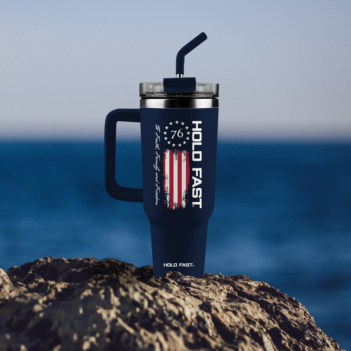 76 Flag | HOLD FAST 40 oz Stainless Steel Mug With Straw - Zealous Christian Gear - 2