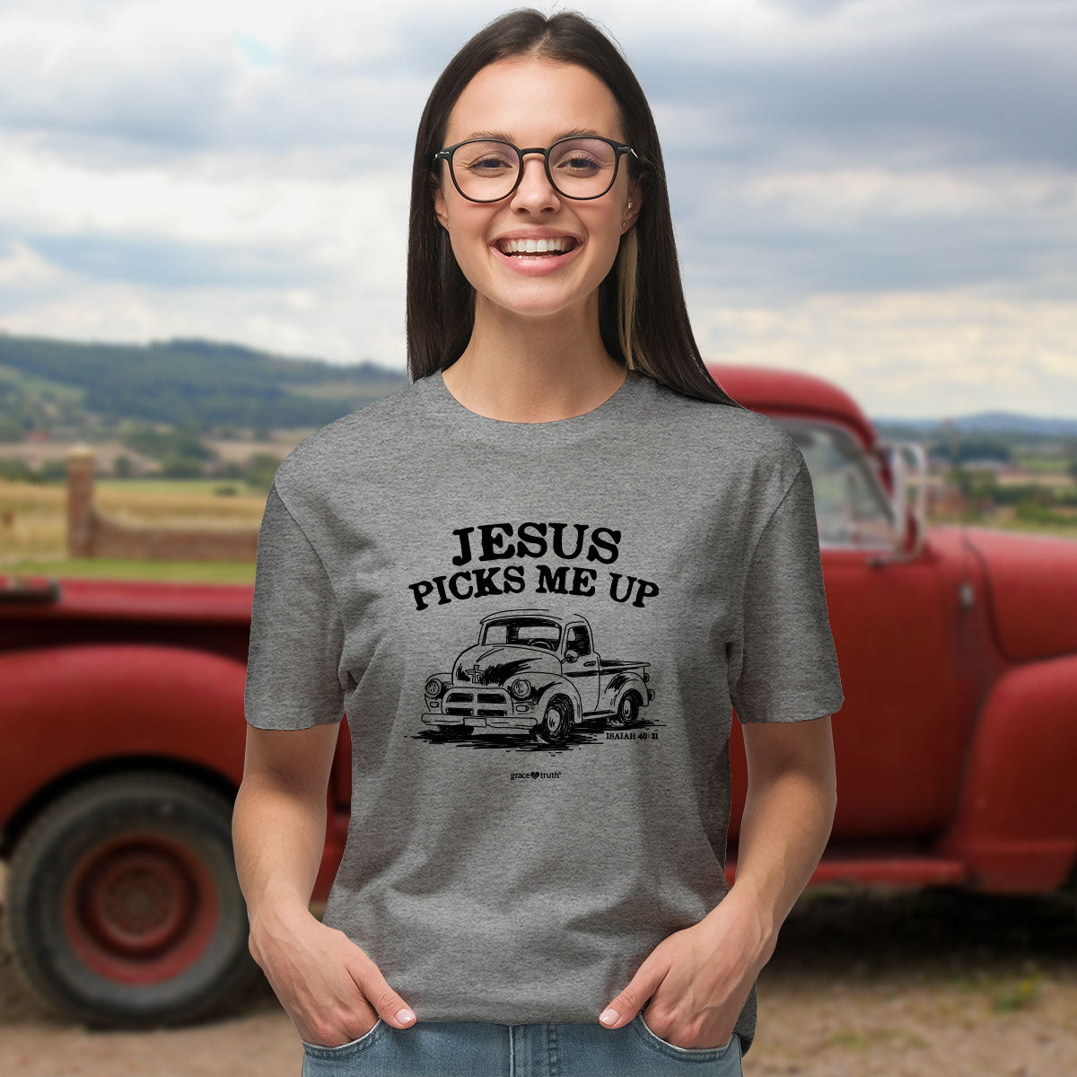 grace & truth Womens T-Shirt Jesus Picks Me Up