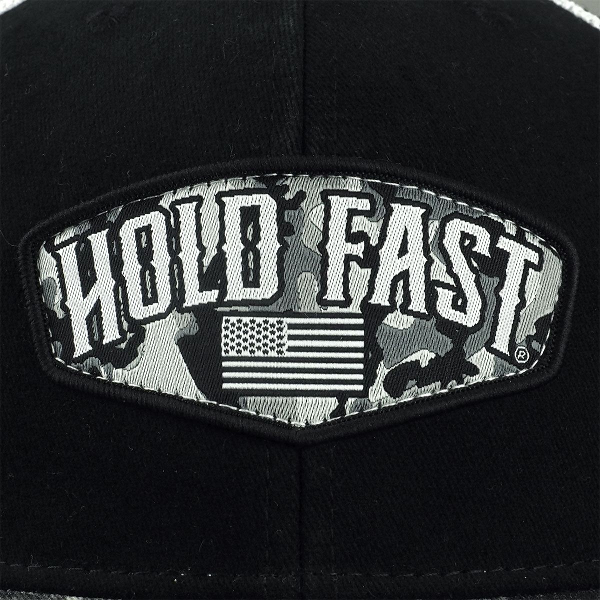 HOLD FAST Mens Cap Black Camo Crest