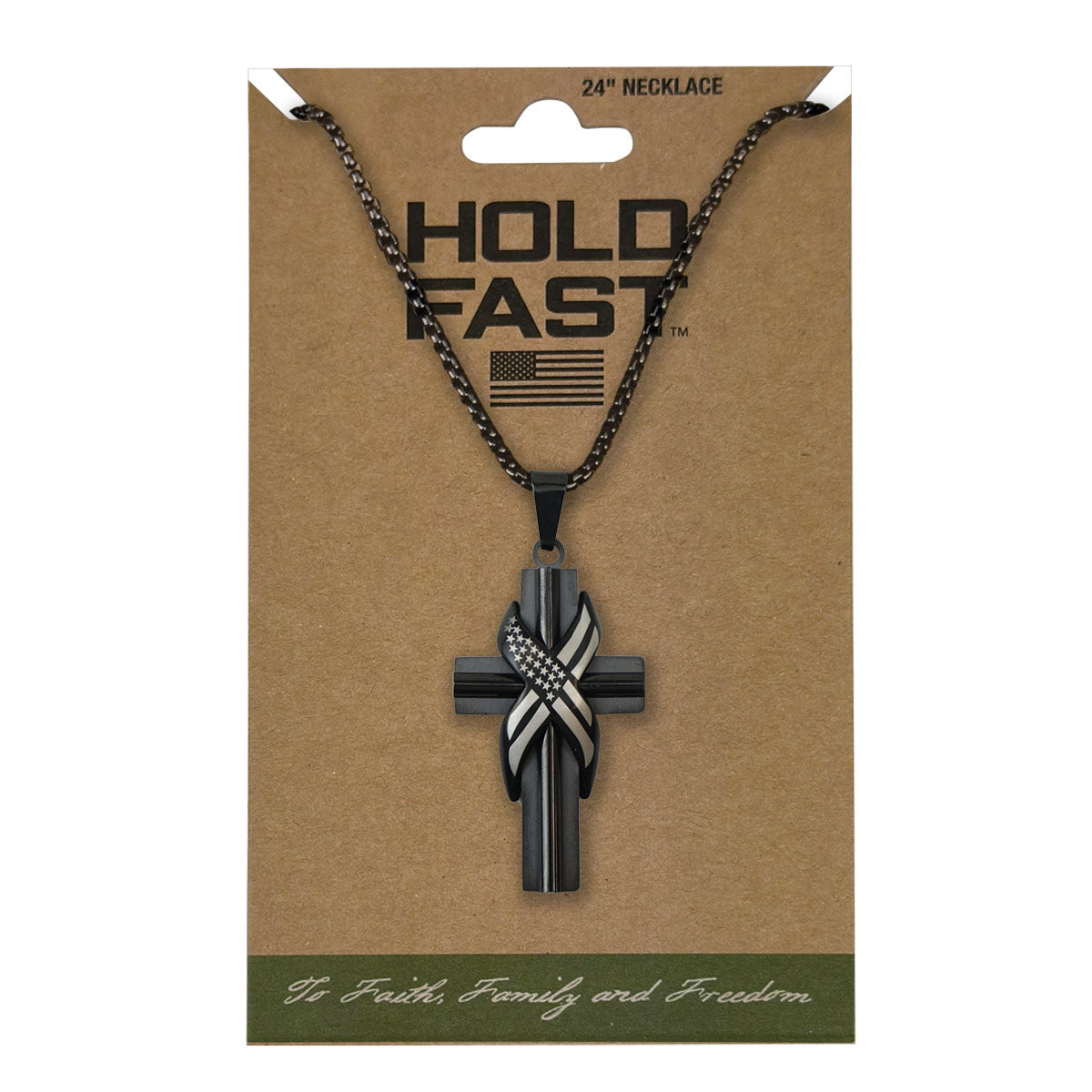 HOLD FAST Mens Necklace Wrapped Flag Cross