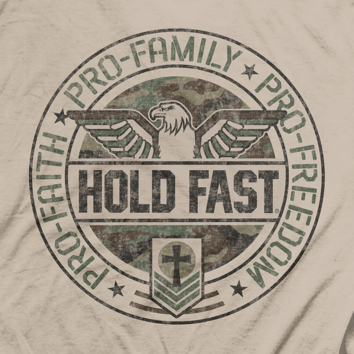 Hold Fast Mens T-Shirt Pro Faith Family Freedom Eagle