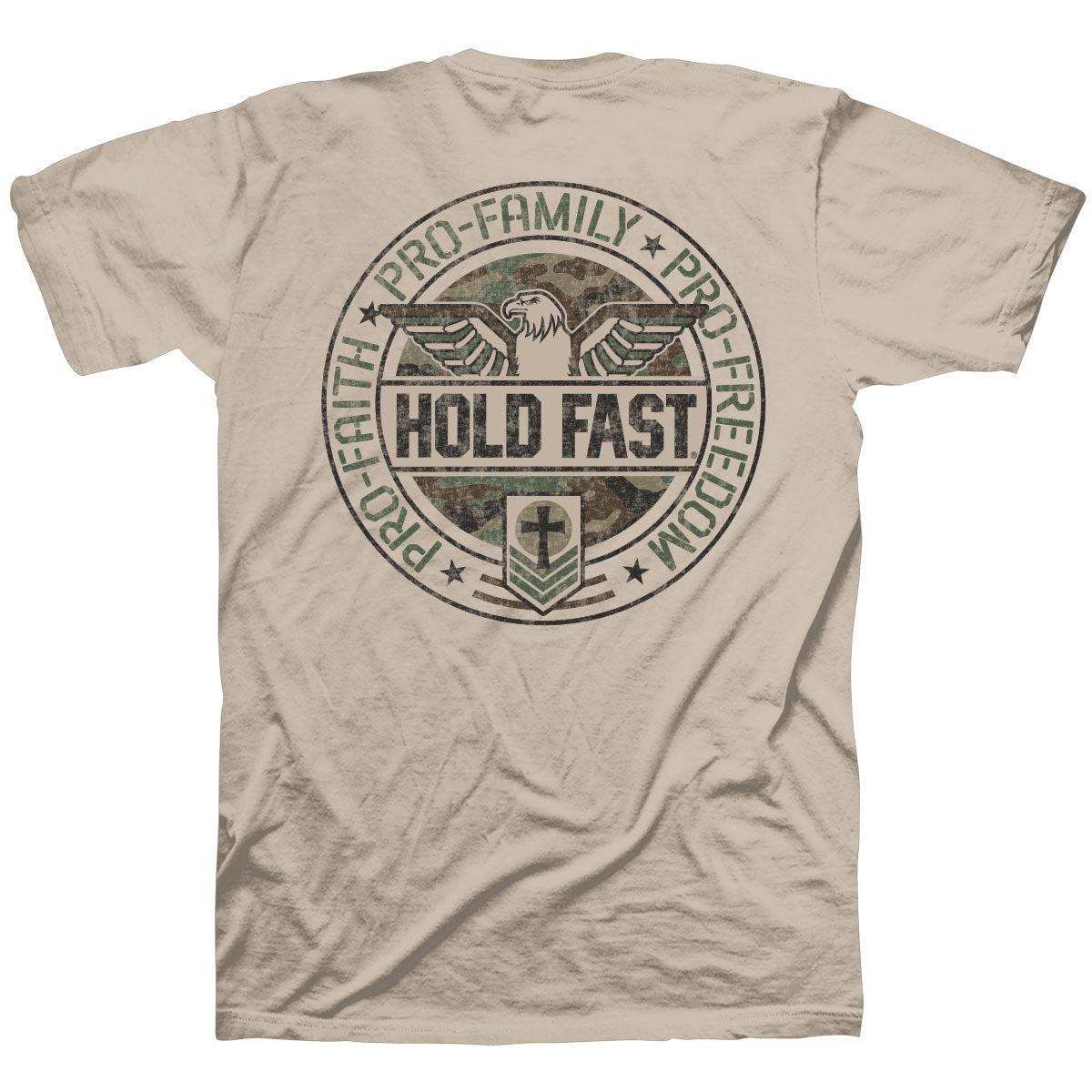 Hold Fast Mens T-Shirt Pro Faith Family Freedom Eagle