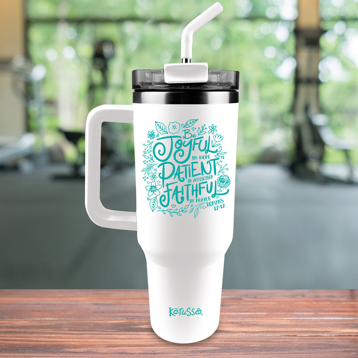 Kerusso 40 oz Stainless Steel Mug With Straw Be Joyful