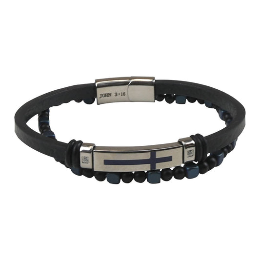 Cross Bead Leather | Kerusso® Men's Bracelet - Zealous Christian Gear - 1
