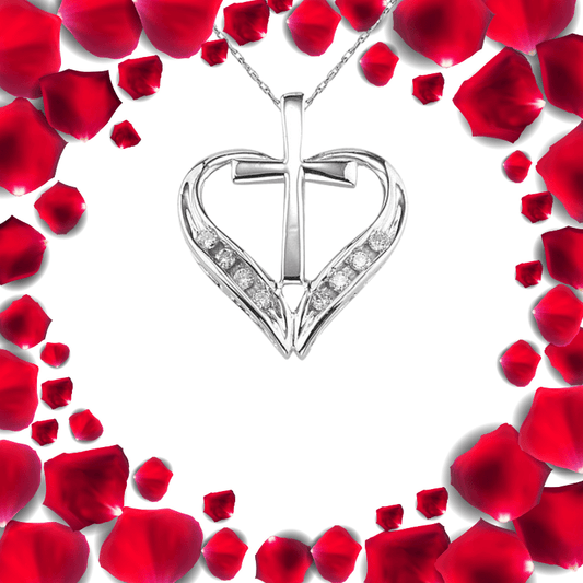 Eternal Love | 14K White Gold Cross and Heart Diamond Necklace - Zealous Christian Gear - 1