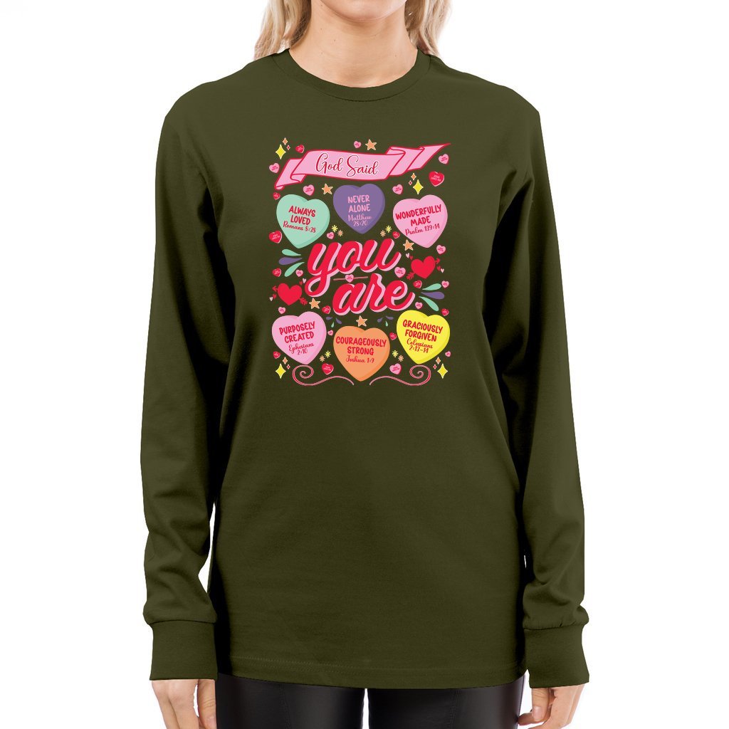 God Said You Are Candy Hearts | Valentine's Long Sleeve Tee - Zealous Christian Gear - 3