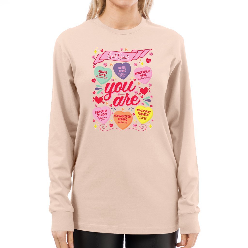 God Said You Are Candy Hearts | Valentine's Long Sleeve Tee - Zealous Christian Gear - 6