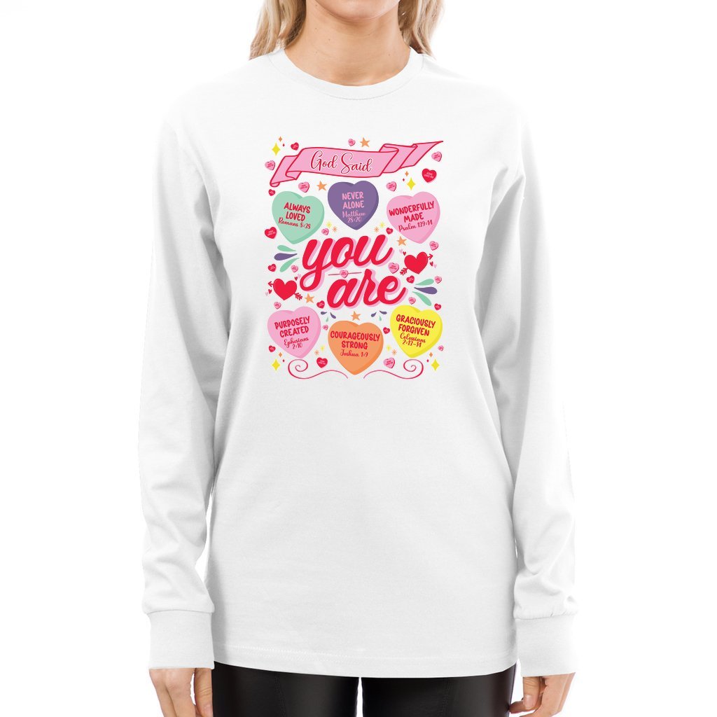 God Said You Are Candy Hearts | Valentine's Long Sleeve Tee - Zealous Christian Gear - 5