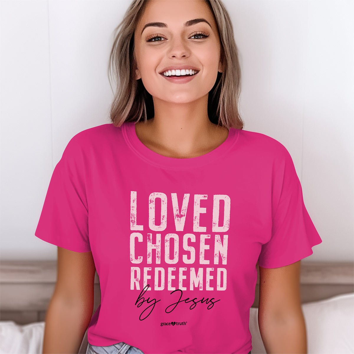 grace & truth® Womens T-Shirt | Loved Chosen Redeemed™ - Zealous Christian Gear - 2