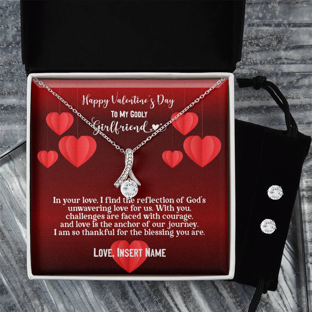 Happy Valentine's Day To My Godly Girlfriend | Personalizable Alluring Beauty Necklace & Earring Set - Zealous Christian Gear - 6