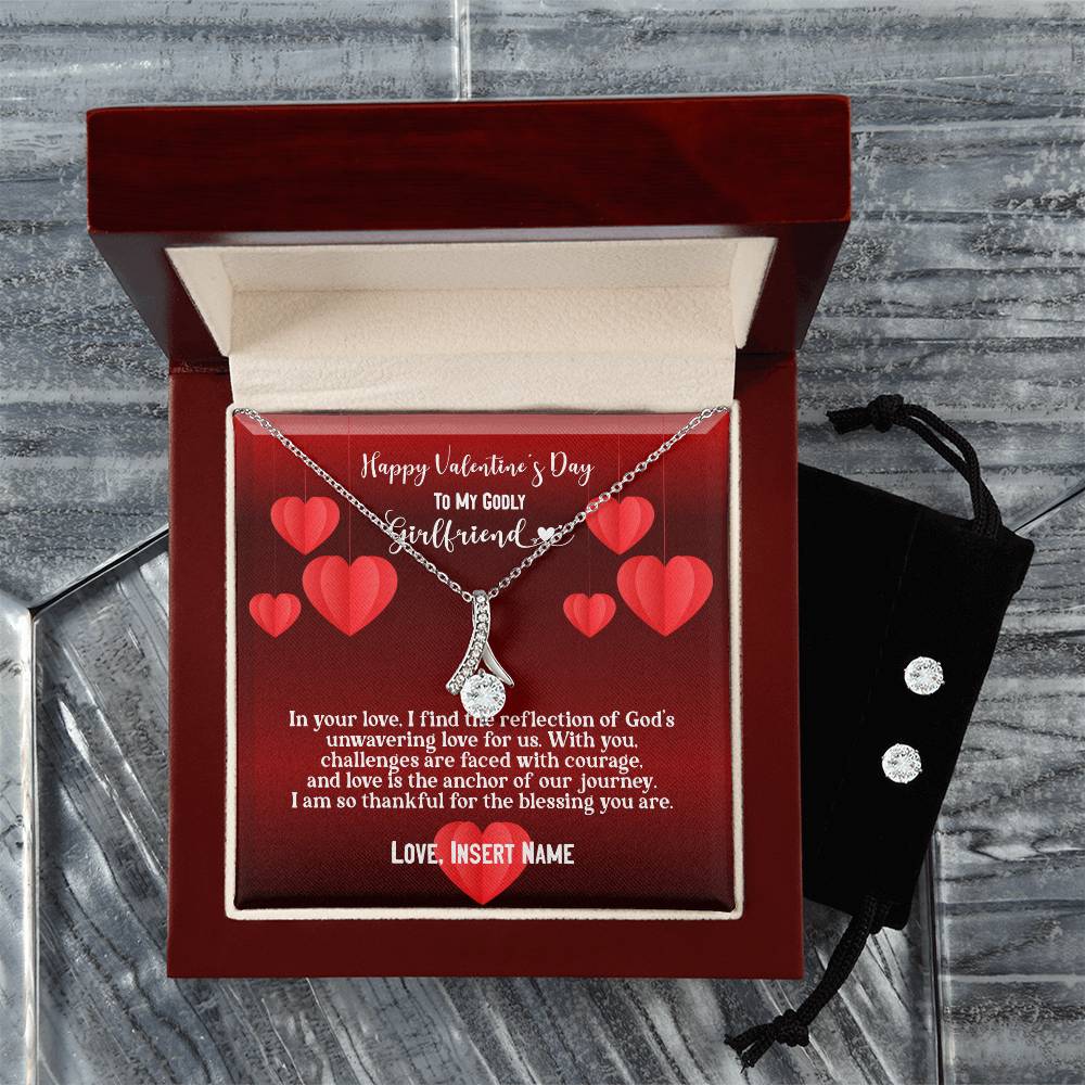 Happy Valentine's Day To My Godly Girlfriend | Personalizable Alluring Beauty Necklace & Earring Set - Zealous Christian Gear - 7