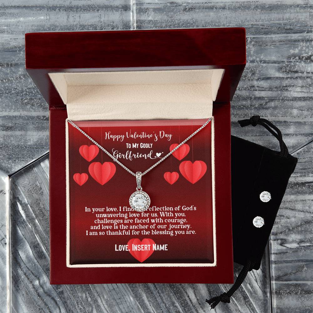 Happy Valentine's Day To My Godly Girlfriend | Personalizable Eternal Hope Necklace & Earring Set - Zealous Christian Gear - 10