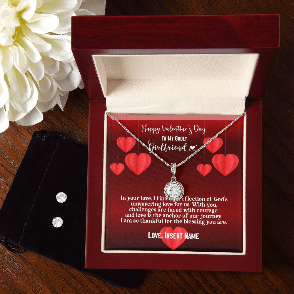 Happy Valentine's Day To My Godly Girlfriend | Personalizable Eternal Hope Necklace & Earring Set - Zealous Christian Gear - 9