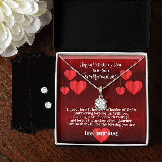 Happy Valentine's Day To My Godly Girlfriend | Personalizable Eternal Hope Necklace & Earring Set - Zealous Christian Gear - 1