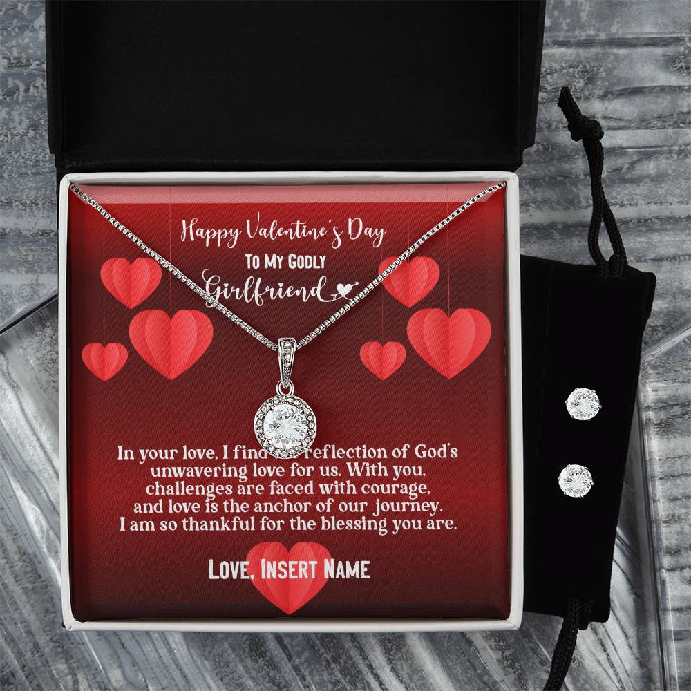 Happy Valentine's Day To My Godly Girlfriend | Personalizable Eternal Hope Necklace & Earring Set - Zealous Christian Gear - 7