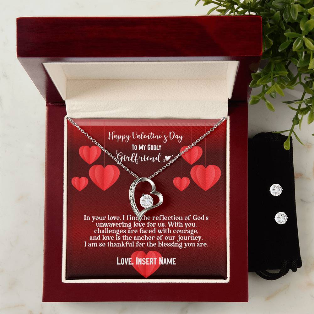 Happy Valentine's Day To My Godly Girlfriend | Personalizable Forever Love Necklace & Earring Set - Zealous Christian Gear - 4