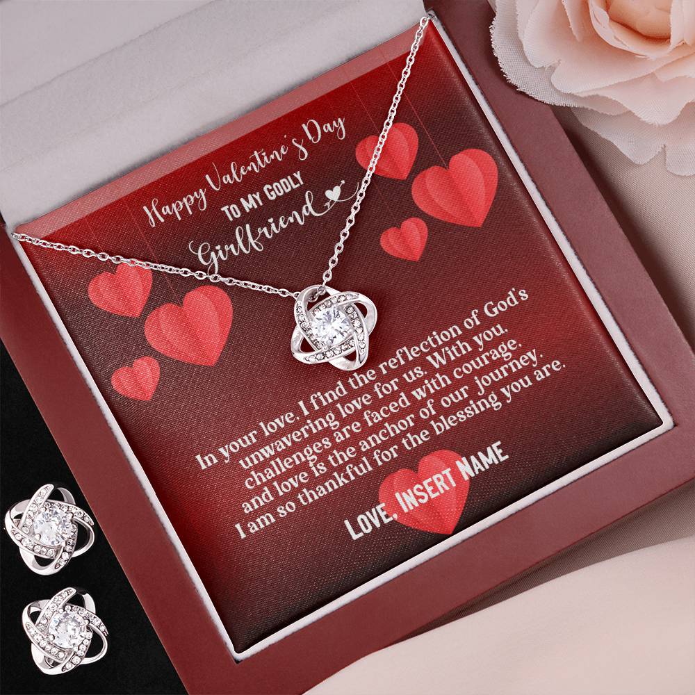 Happy Valentine's Day To My Godly Girlfriend | Personalizable Love Knot Earring & Necklace Set - Zealous Christian Gear - 7