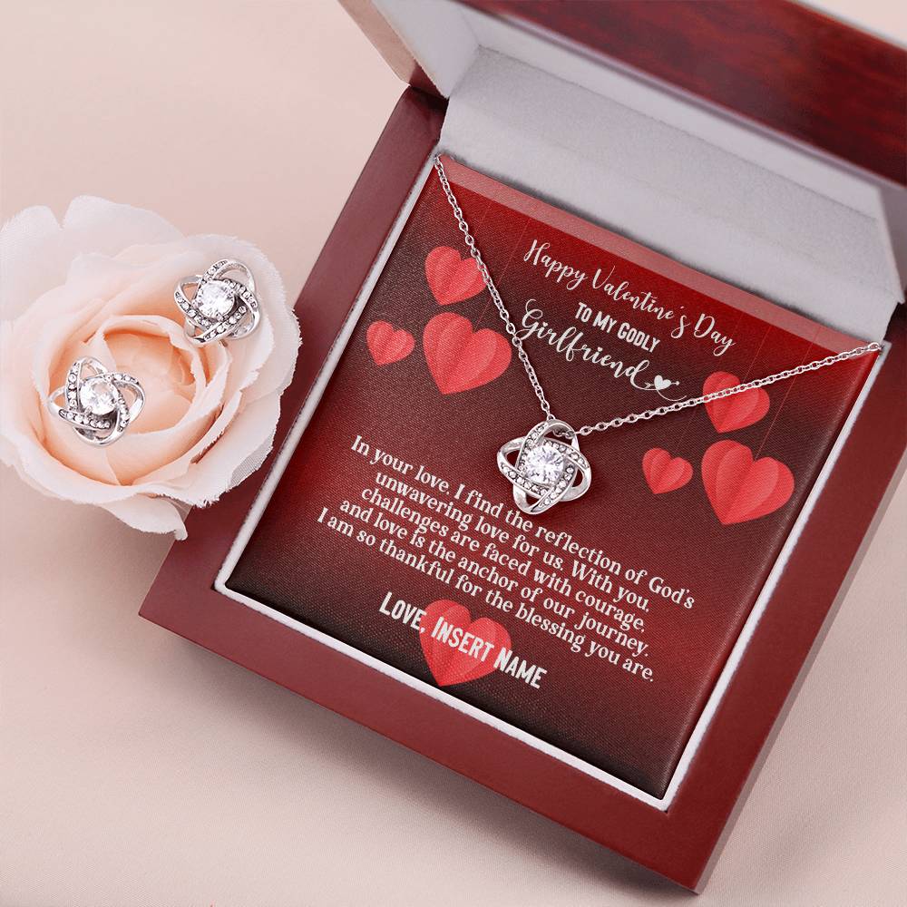 Happy Valentine's Day To My Godly Girlfriend | Personalizable Love Knot Earring & Necklace Set - Zealous Christian Gear - 5