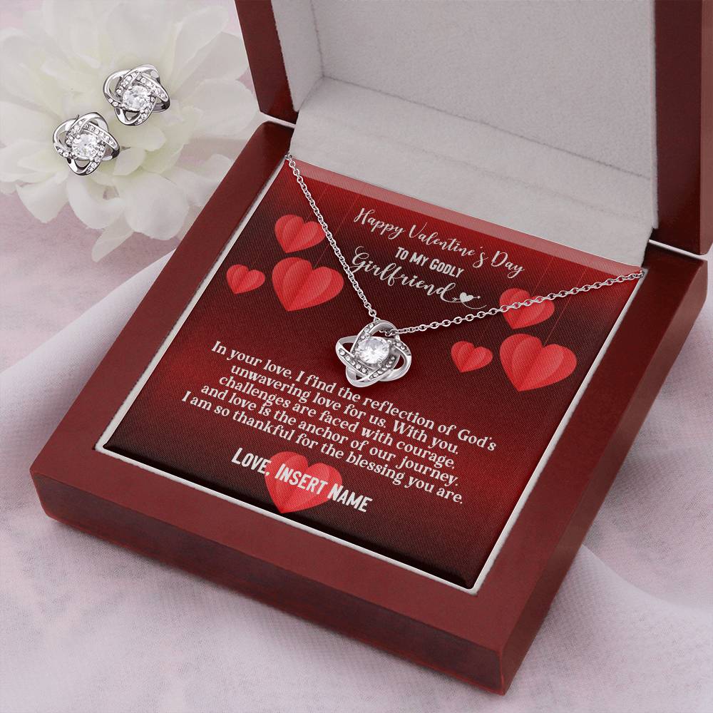 Happy Valentine's Day To My Godly Girlfriend | Personalizable Love Knot Earring & Necklace Set - Zealous Christian Gear - 9