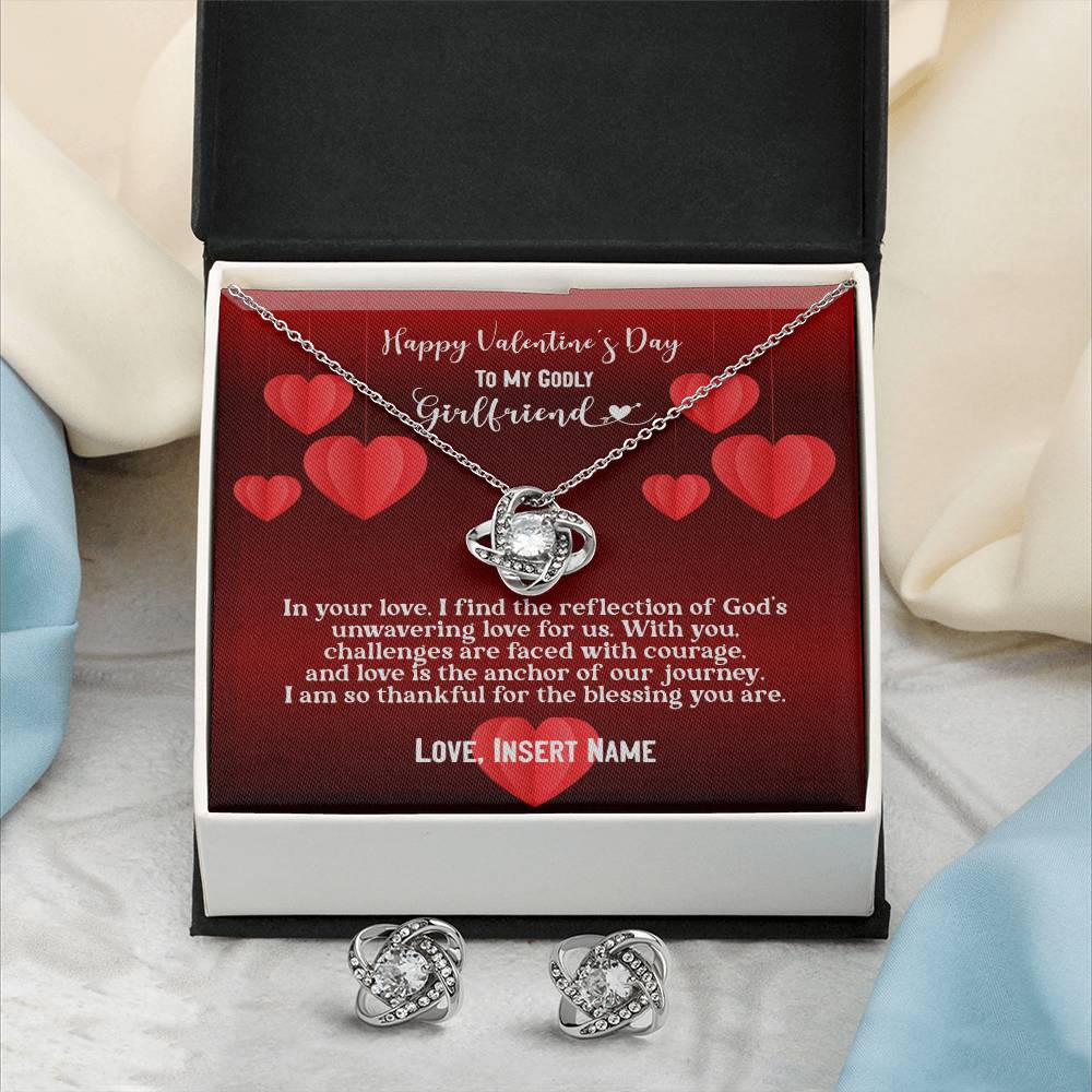 Happy Valentine's Day To My Godly Girlfriend | Personalizable Love Knot Earring & Necklace Set - Zealous Christian Gear - 12