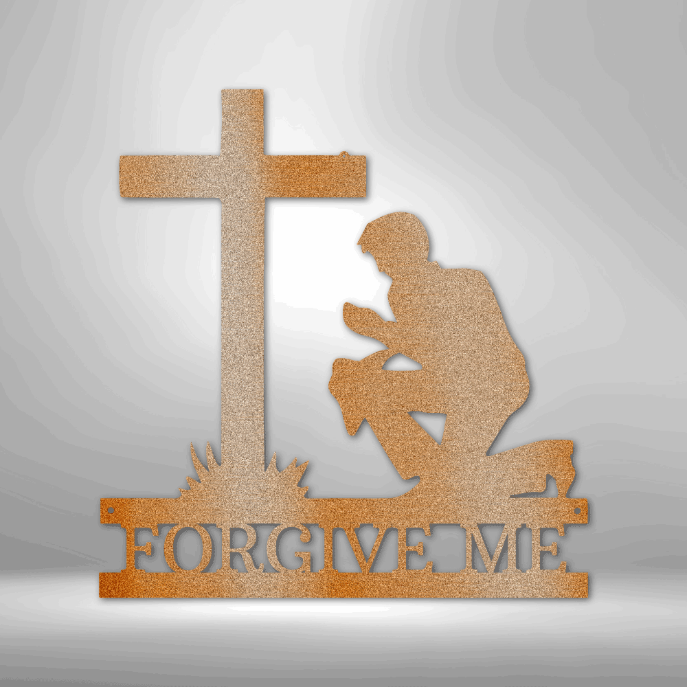 Kneeling Before The Cross Monogram | Metal Wall Art - Zealous Christian Gear - 2