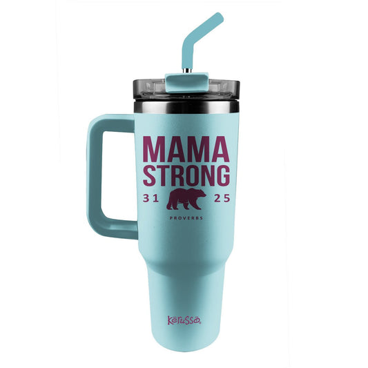 Mama Strong Bear | Kerusso 40oz SS Mug With Straw - Zealous Christian Gear - 1