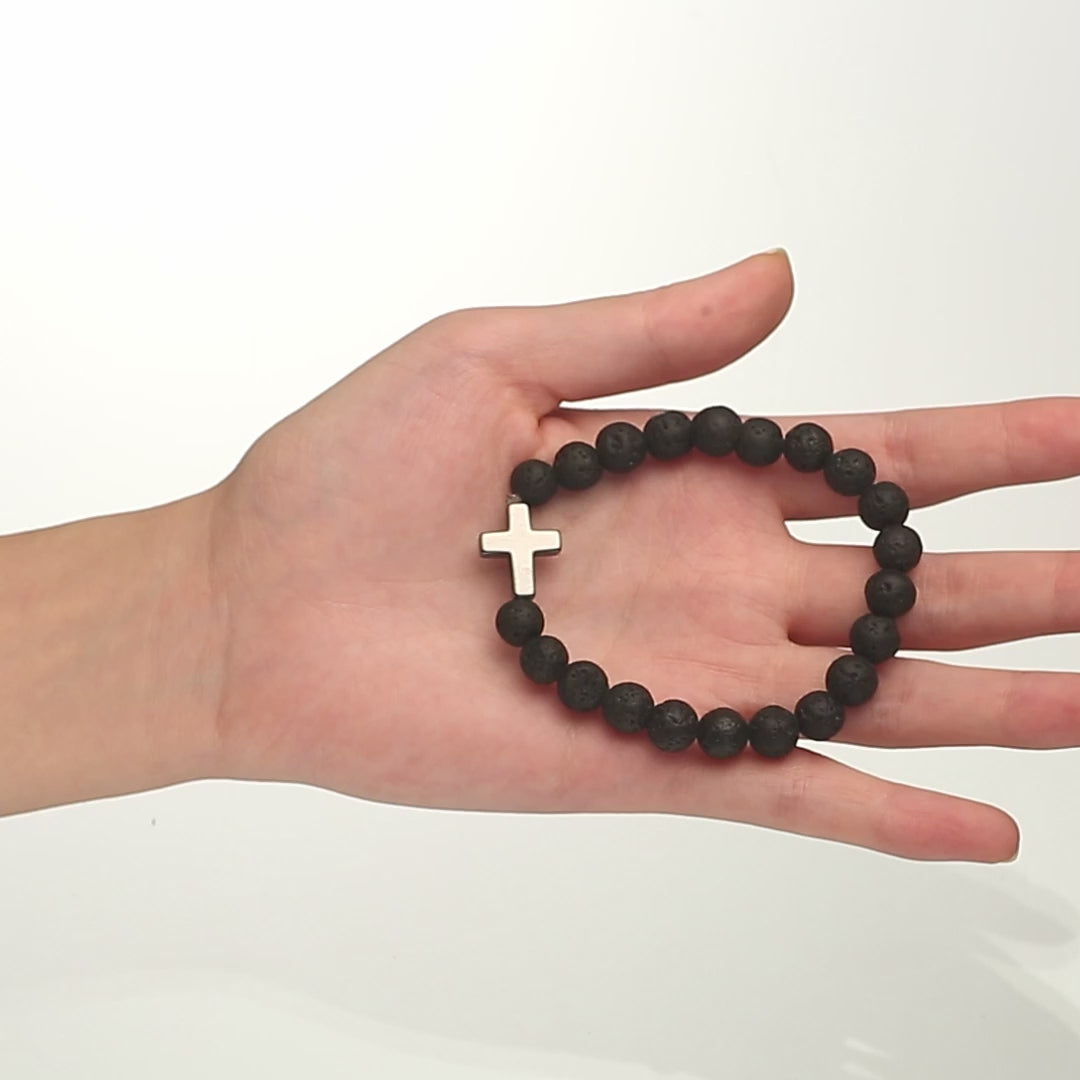 Merry Christmas From Mom | Cross & Volcanic Bead Bracelet