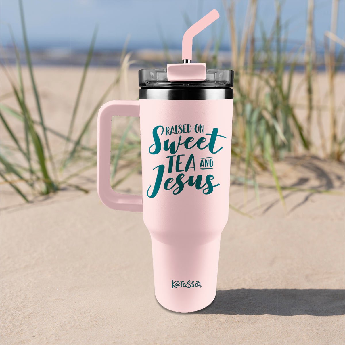 Raised On Sweet Tea | Kerusso 40oz SS Mug With Straw - Zealous Christian Gear - 2