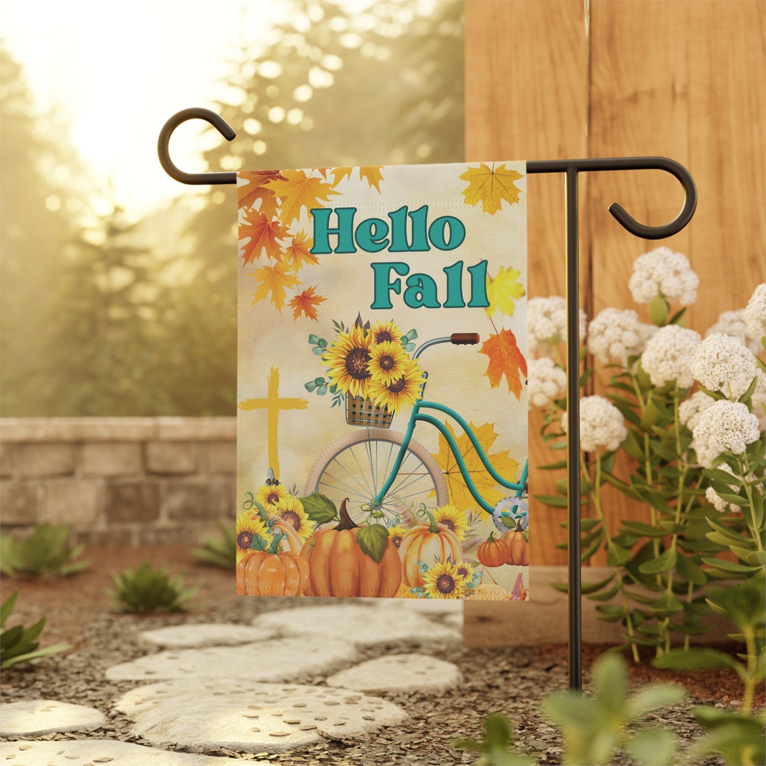 Sunflower Bicycle Ride | Hello Fall Decorative Flag - Zealous Christian Gear - 2