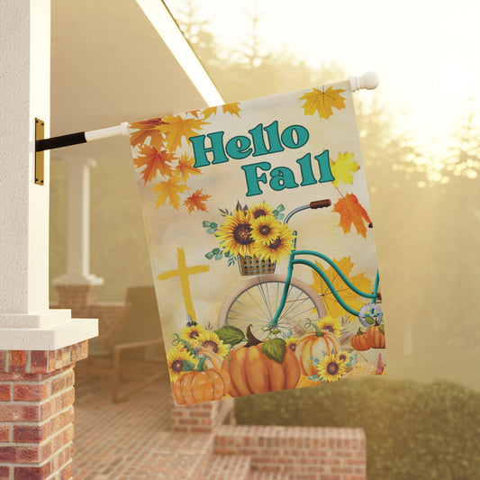 Sunflower Bicycle Ride | Hello Fall Decorative Flag - Zealous Christian Gear - 1
