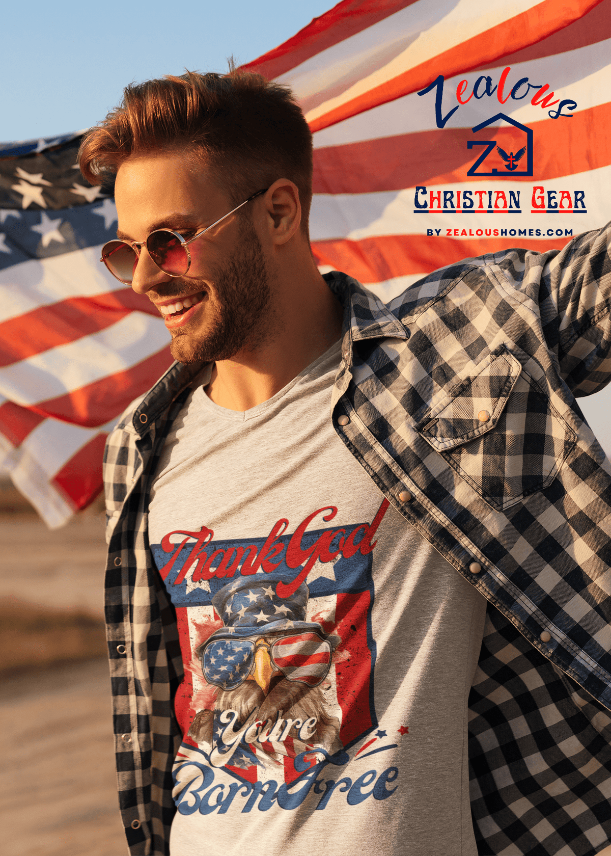 Thank God You're Born Free | Patriotism | Unisex Heavy Cotton T-Shirt - Zealous Christian Gear - 1