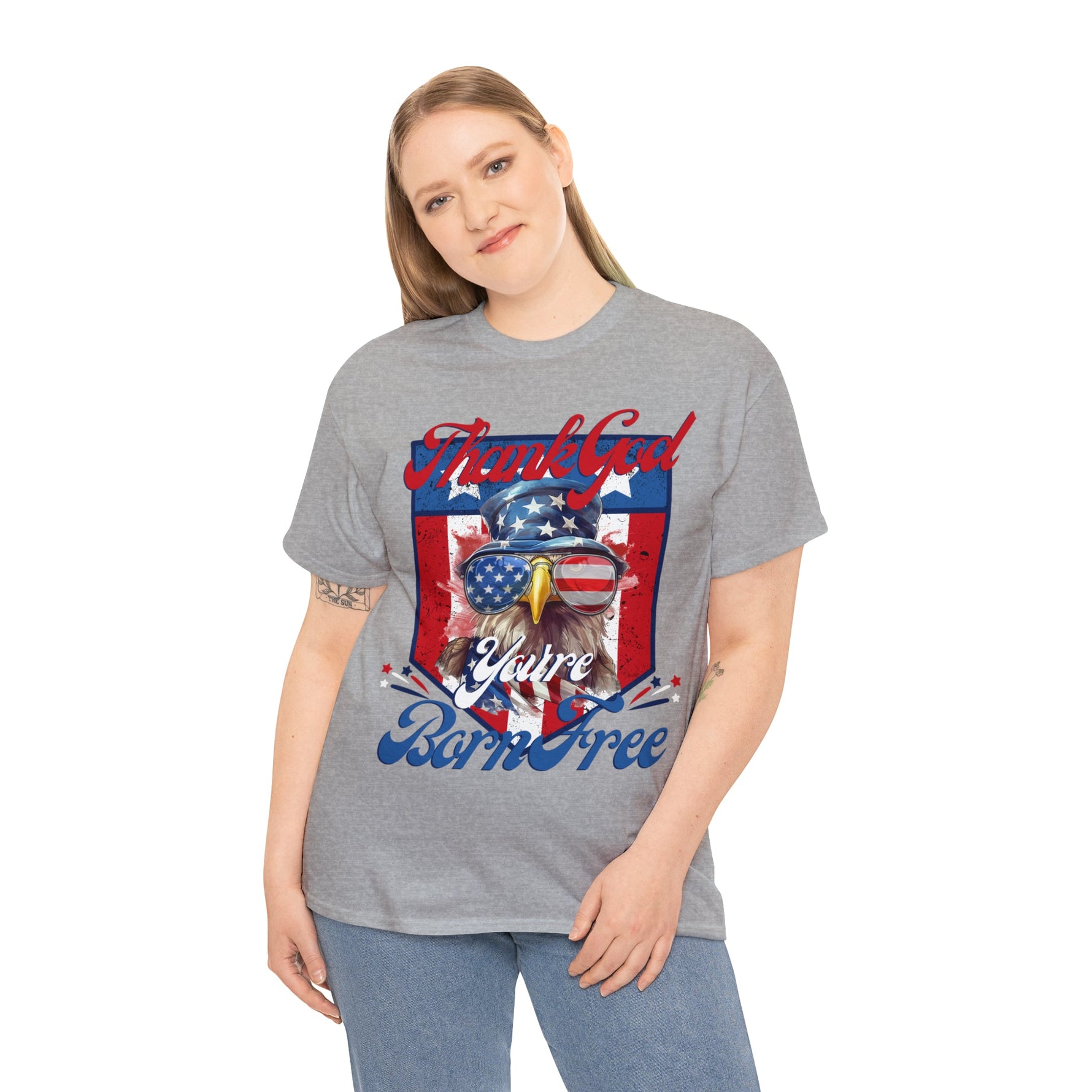 Thank God You're Born Free | Patriotism | Unisex Heavy Cotton T-Shirt - Zealous Christian Gear - 3