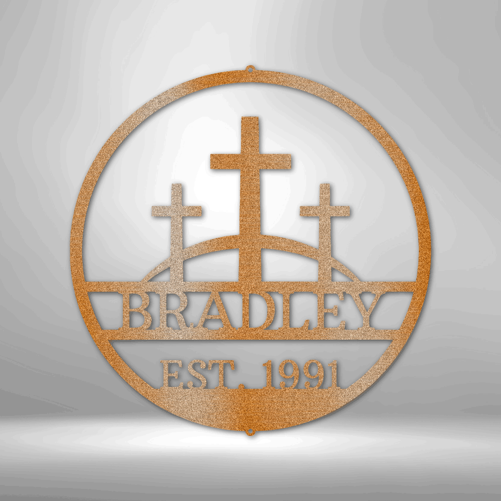 Three Crosses Monogram | Metal Wall Art - Zealous Christian Gear - 2