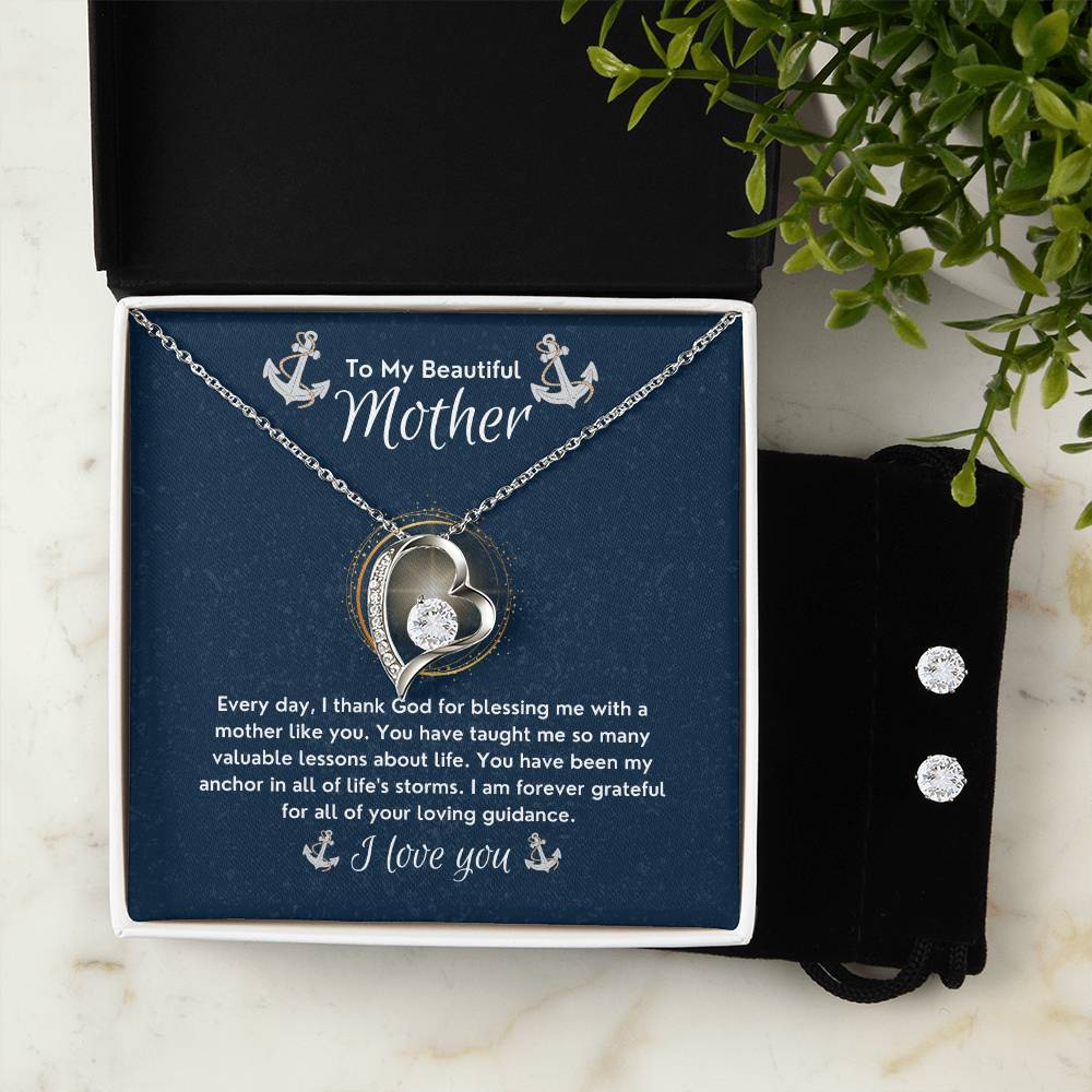 To My Beautiful Mother | My Anchor In All of Life's Storms | Forever Love Necklace and Cubic Zirconia Earring Set | Gifts for Mom - Zealous Christian Gear - 9