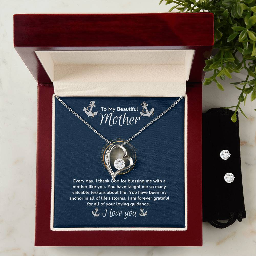 To My Beautiful Mother | My Anchor In All of Life's Storms | Forever Love Necklace and Cubic Zirconia Earring Set | Gifts for Mom - Zealous Christian Gear - 4