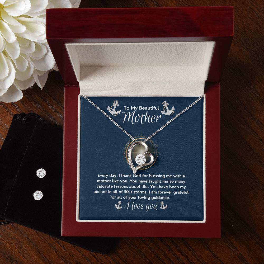 To My Beautiful Mother | My Anchor In All of Life's Storms | Forever Love Necklace and Cubic Zirconia Earring Set | Gifts for Mom - Zealous Christian Gear - 3