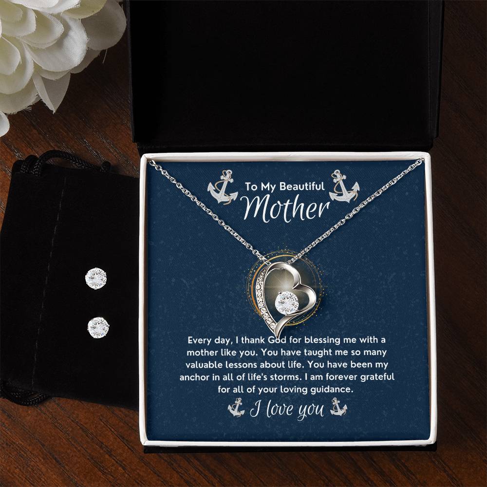 To My Beautiful Mother | My Anchor In All of Life's Storms | Forever Love Necklace and Cubic Zirconia Earring Set | Gifts for Mom - Zealous Christian Gear - 10