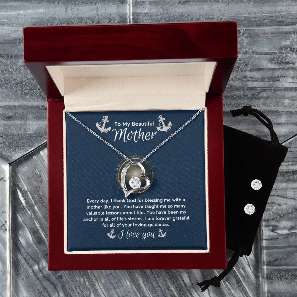 To My Beautiful Mother | My Anchor In All of Life's Storms | Forever Love Necklace and Cubic Zirconia Earring Set | Gifts for Mom - Zealous Christian Gear - 11