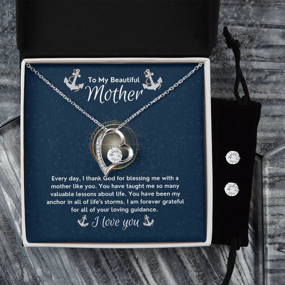 To My Beautiful Mother | My Anchor In All of Life's Storms | Forever Love Necklace and Cubic Zirconia Earring Set | Gifts for Mom - Zealous Christian Gear - 8