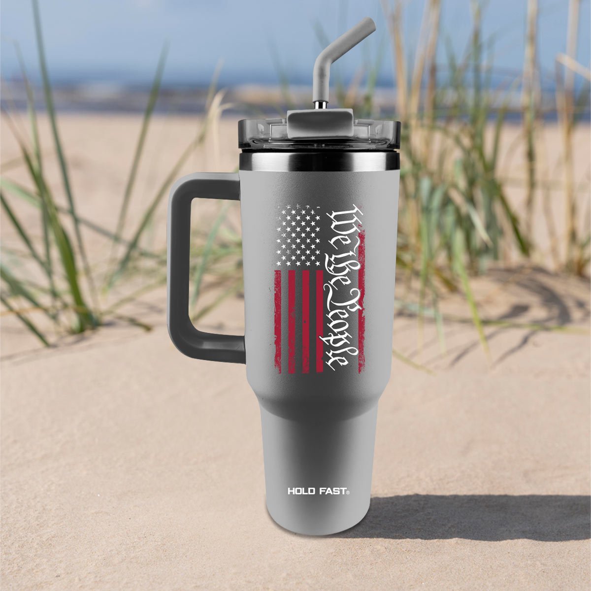 We The People Flag | HOLD FAST 40 oz Stainless Steel Mug With Straw - Zealous Christian Gear - 2