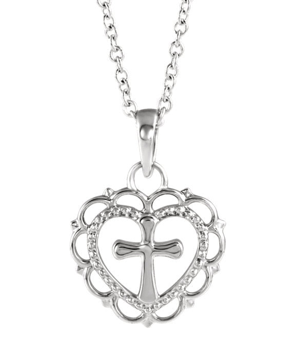 With All My Heart Sterling Silver Cross Necklace - Zealous Christian Gear - 2