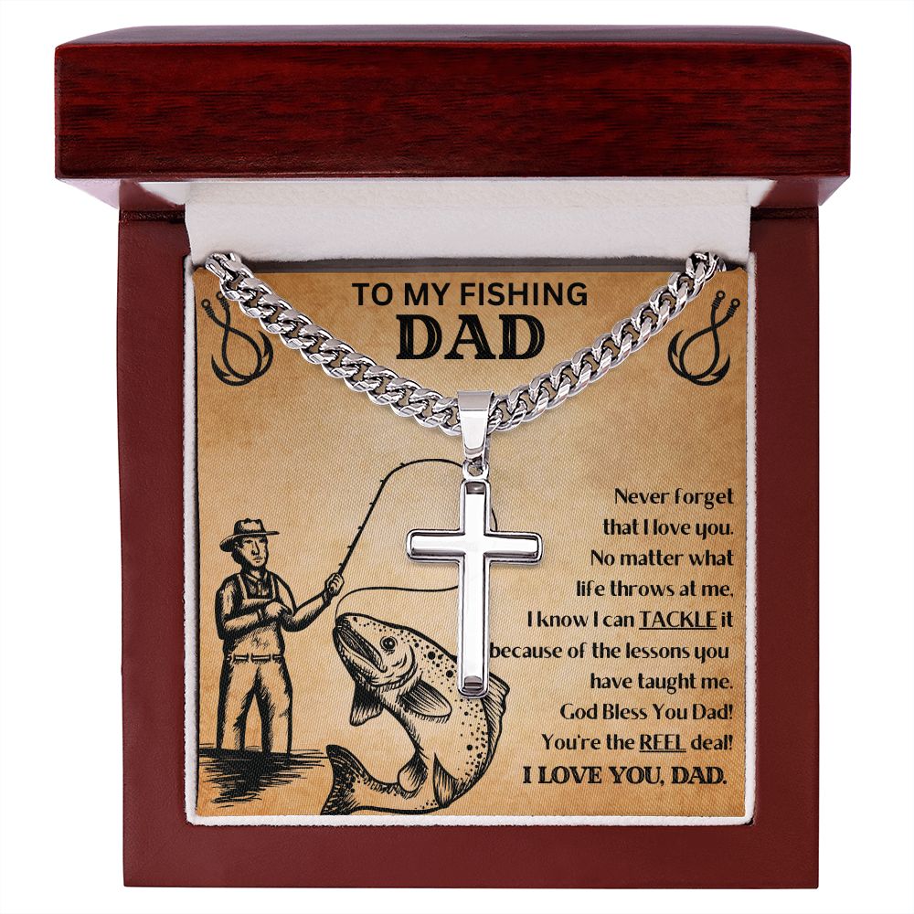 You're the REEL Deal | To My Fishing Dad | I Love You, Dad | Cuban Chain Cross Necklace - Zealous Christian Gear - 6