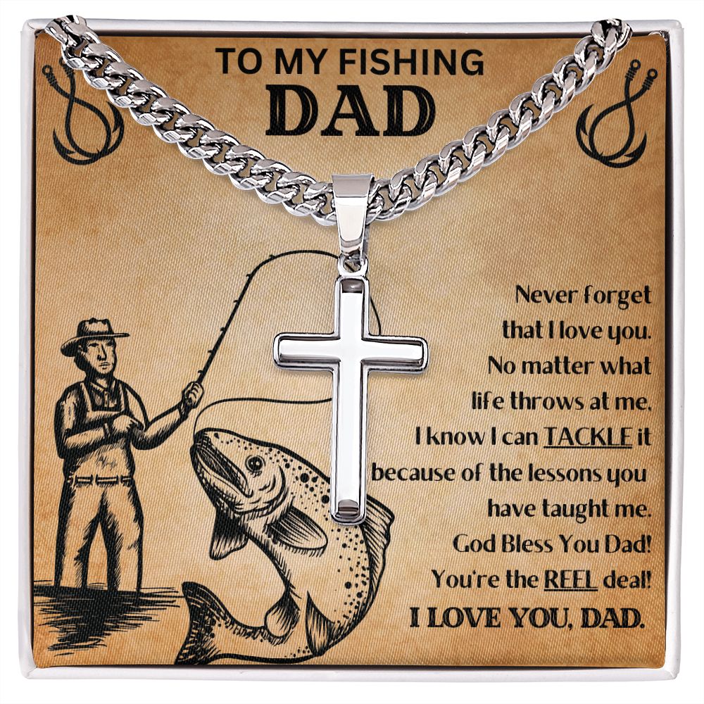 You're the REEL Deal | To My Fishing Dad | I Love You, Dad | Cuban Chain Cross Necklace - Zealous Christian Gear - 3