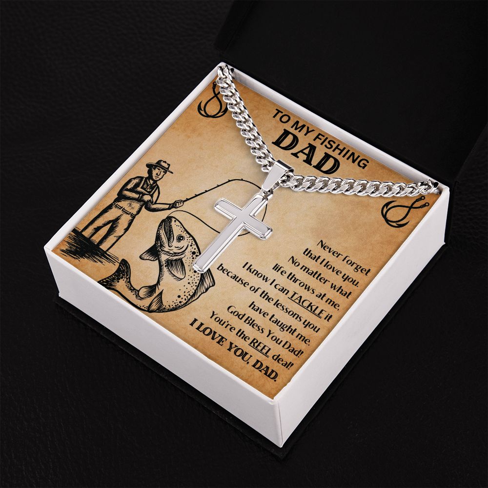 You're the REEL Deal | To My Fishing Dad | I Love You, Dad | Cuban Chain Cross Necklace - Zealous Christian Gear - 4