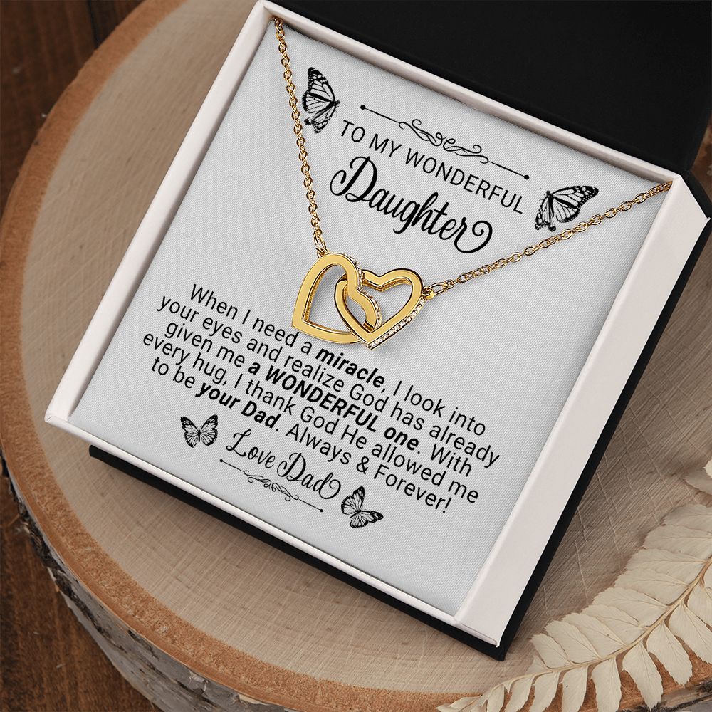 A Wonderful Miracle | To My Wonderful Daughter | Love Dad Interlocking Hearts Necklace - Zealous Christian Gear - 1