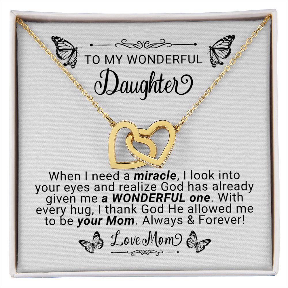 A Wonderful Miracle | To My Wonderful Daughter | Love Mom Interlocking Hearts Necklace - Zealous Christian Gear - 3