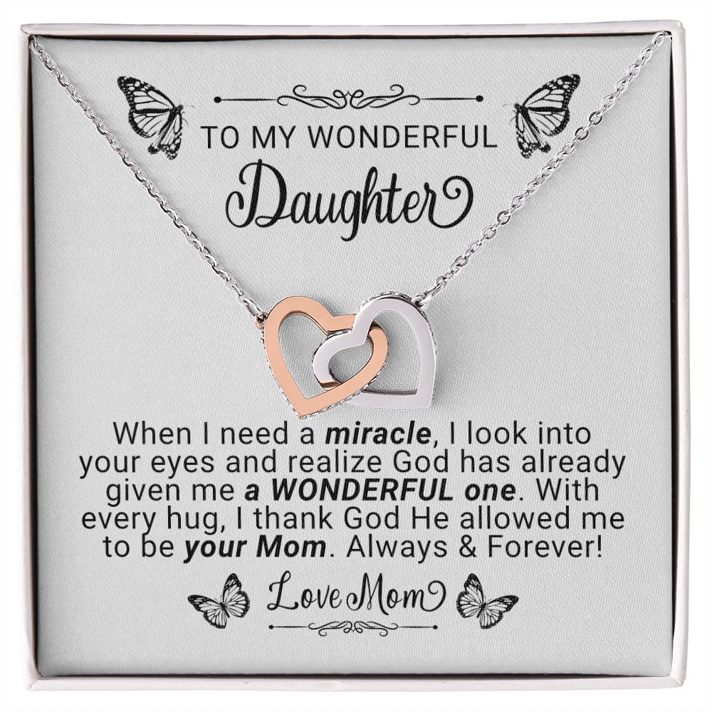 A Wonderful Miracle | To My Wonderful Daughter | Love Mom Interlocking Hearts Necklace - Zealous Christian Gear - 2