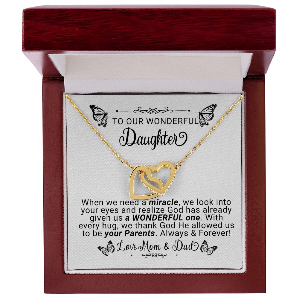 A Wonderful Miracle | To Our Wonderful Daughter | Love Mom & Dad Interlocking Hearts Necklace - Zealous Christian Gear - 6