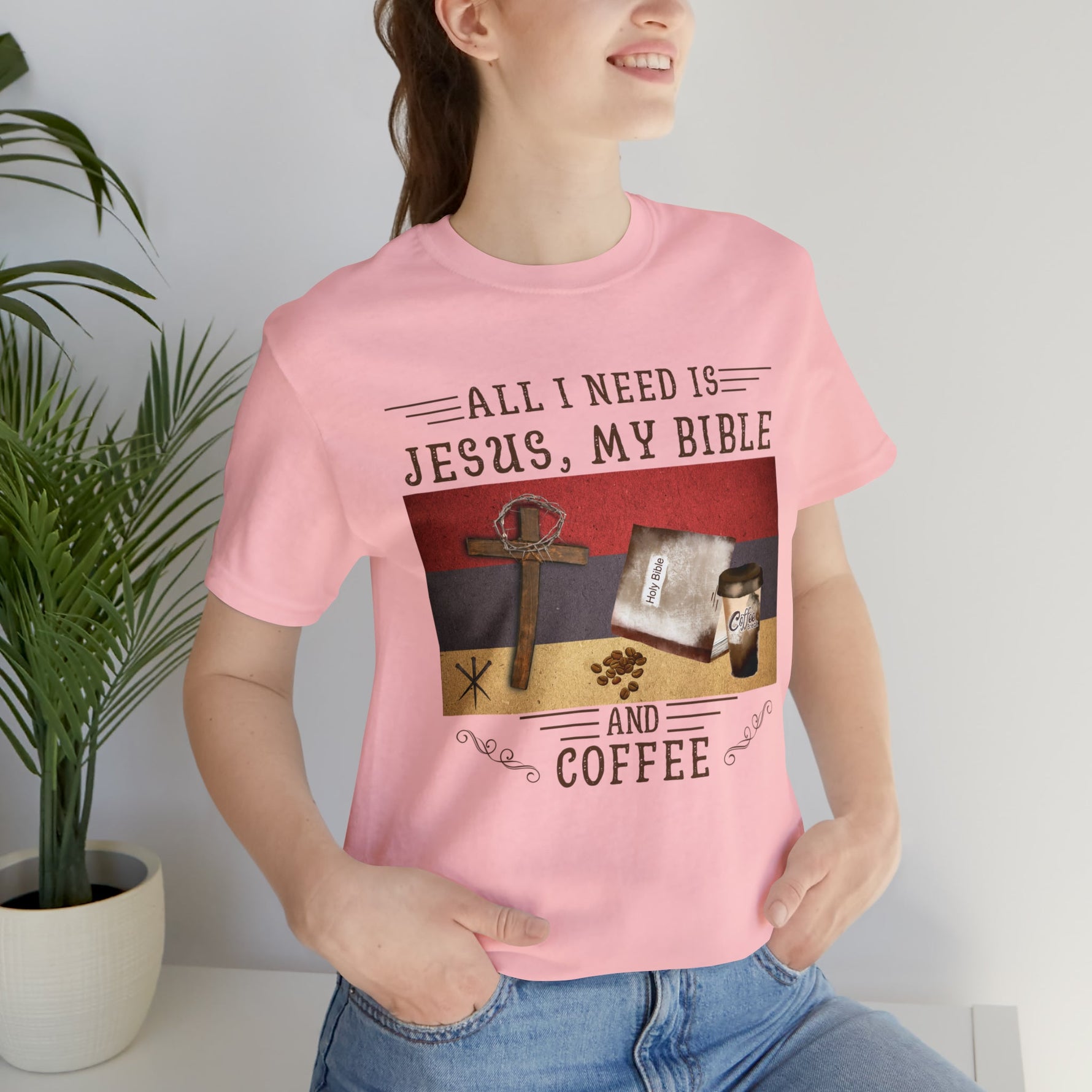 All I Need Is Jesus, My Bible, and Coffee | Unisex Jersey Short Sleeve Tee - Zealous Christian Gear - 10